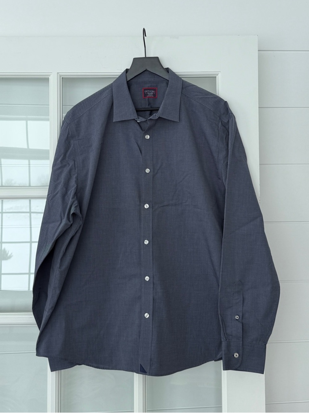UNTUCKit Men's Dark Navy Button-Down Dress Shirt Cotton